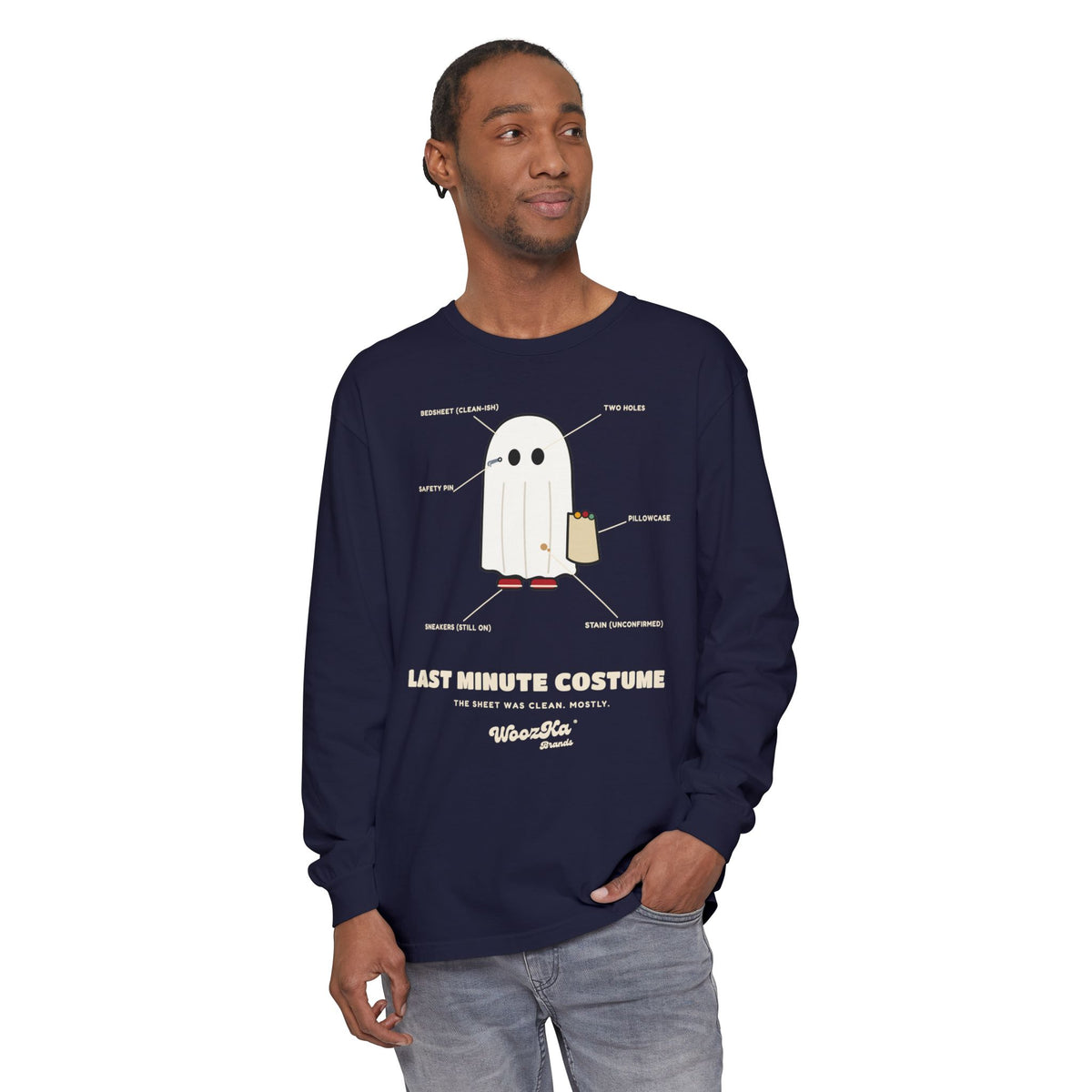 WoozKa Brands Lazy Halloween Costume Long Sleeve Tee, Front Print