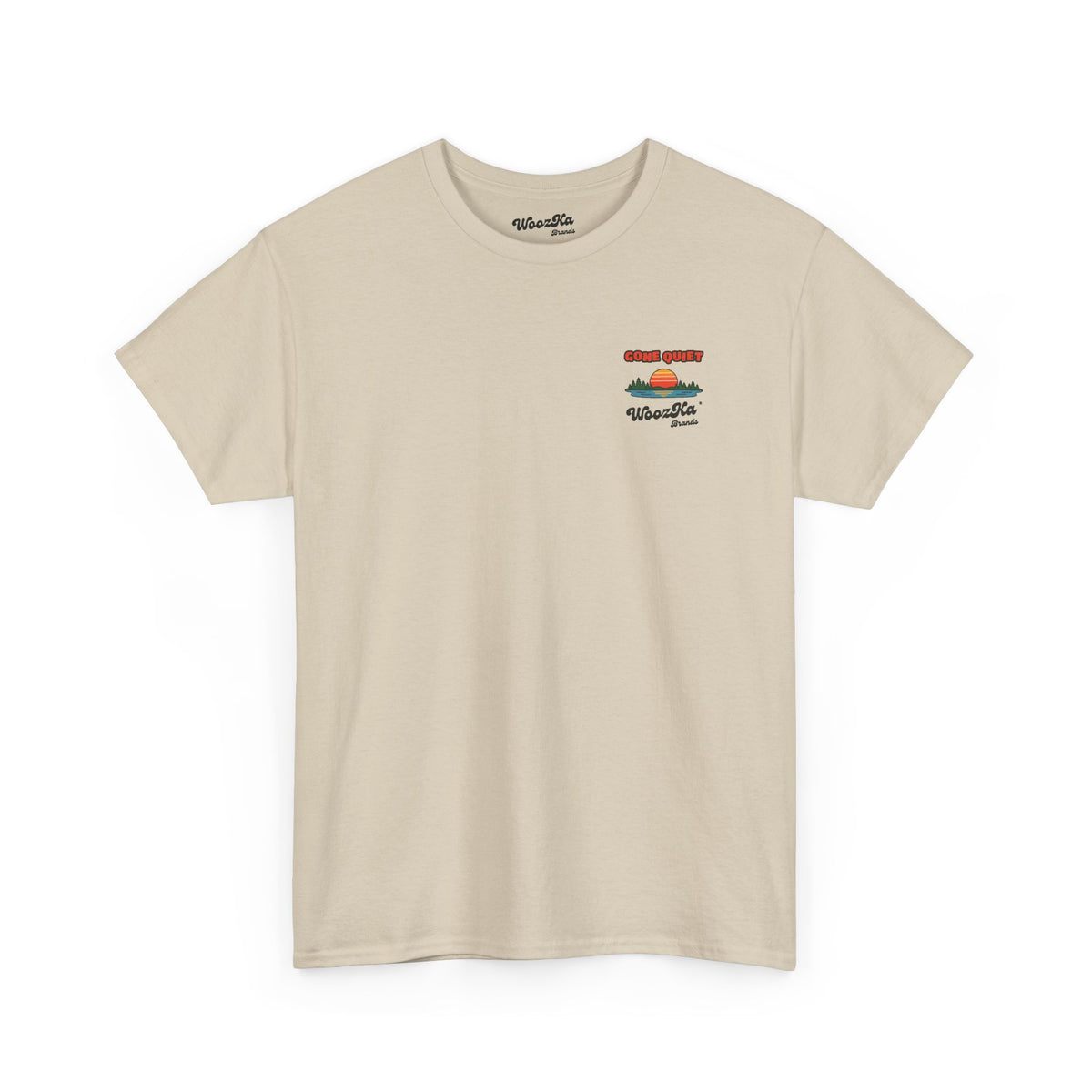 WoozKa Brands Retro Sunset Lake T-Shirt, Nature Outdoors Pine Back Print