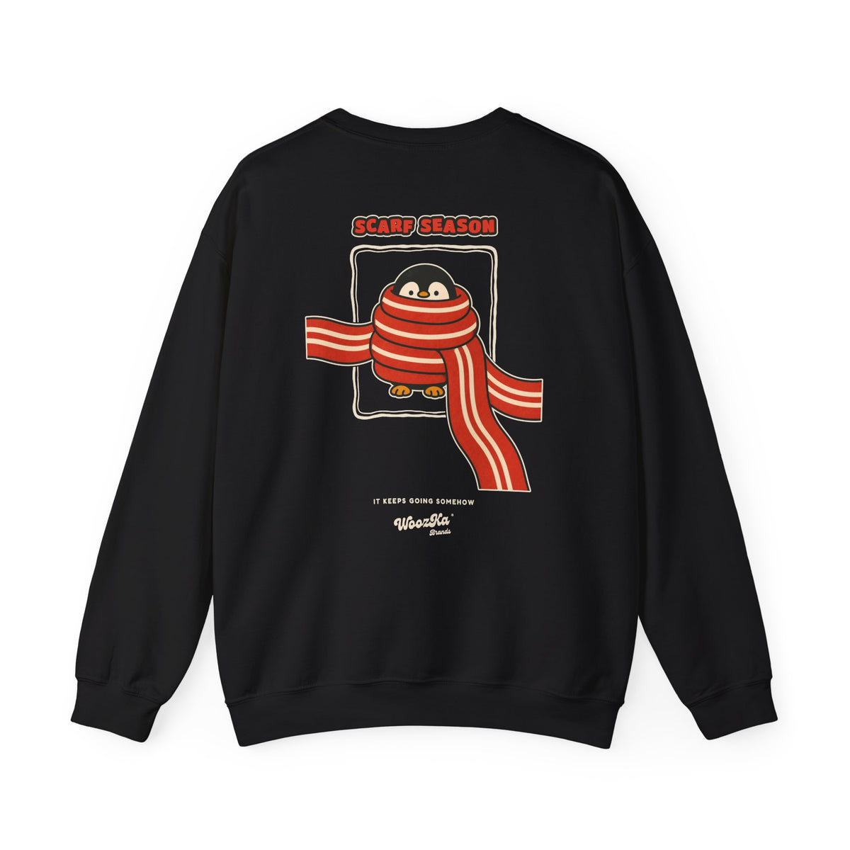 WoozKa Brands Scarf Season Penguin Crewneck Sweatshirt, Two-Sided Graphic