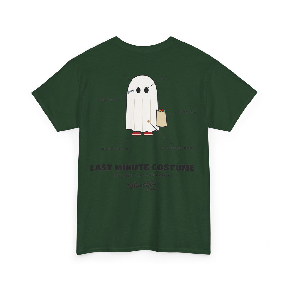 WoozKa Brands Lazy Halloween Costume T-Shirt, Funny Ghost Sheet Back Print