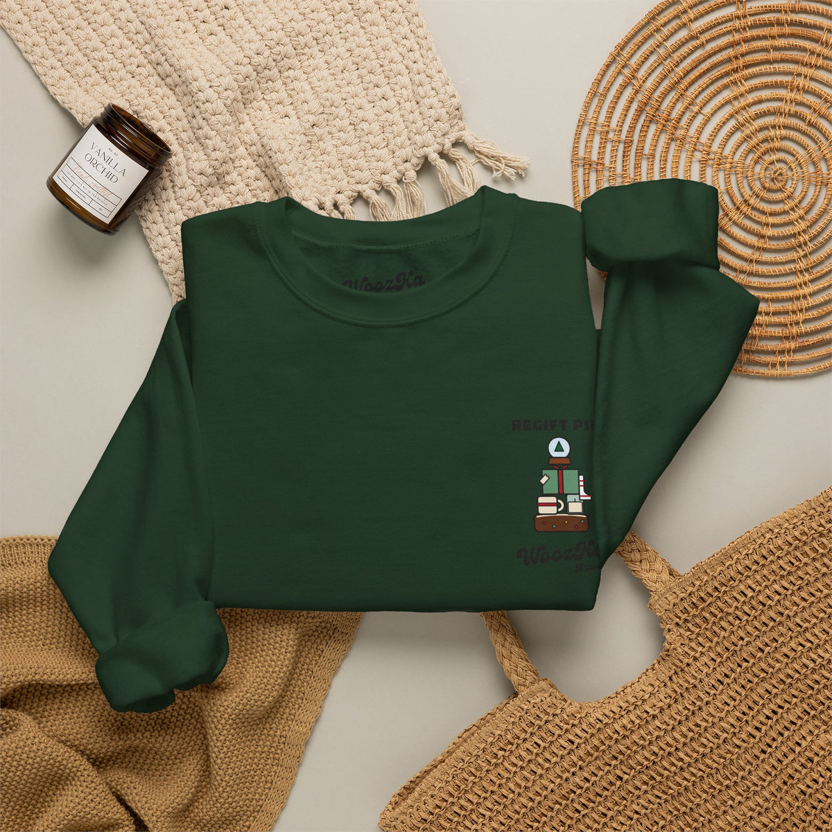 WoozKa Brands Funny Christmas Sweatshirt, Regift Office Party Back Print