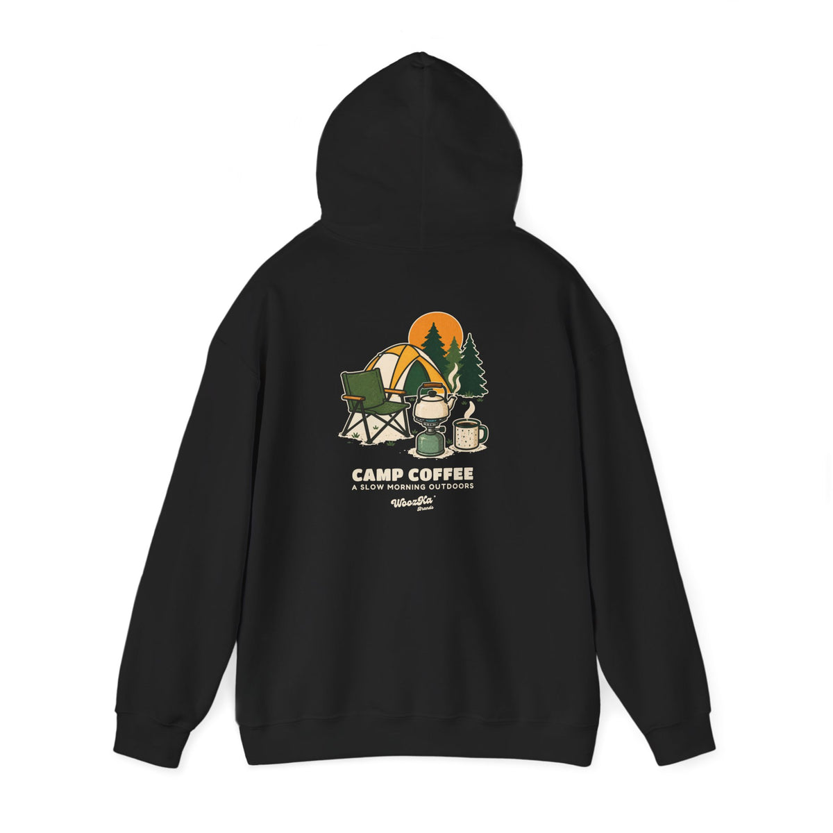 WoozKa Brands Camp Coffee Camping Hoodie, Front and Back Graphic