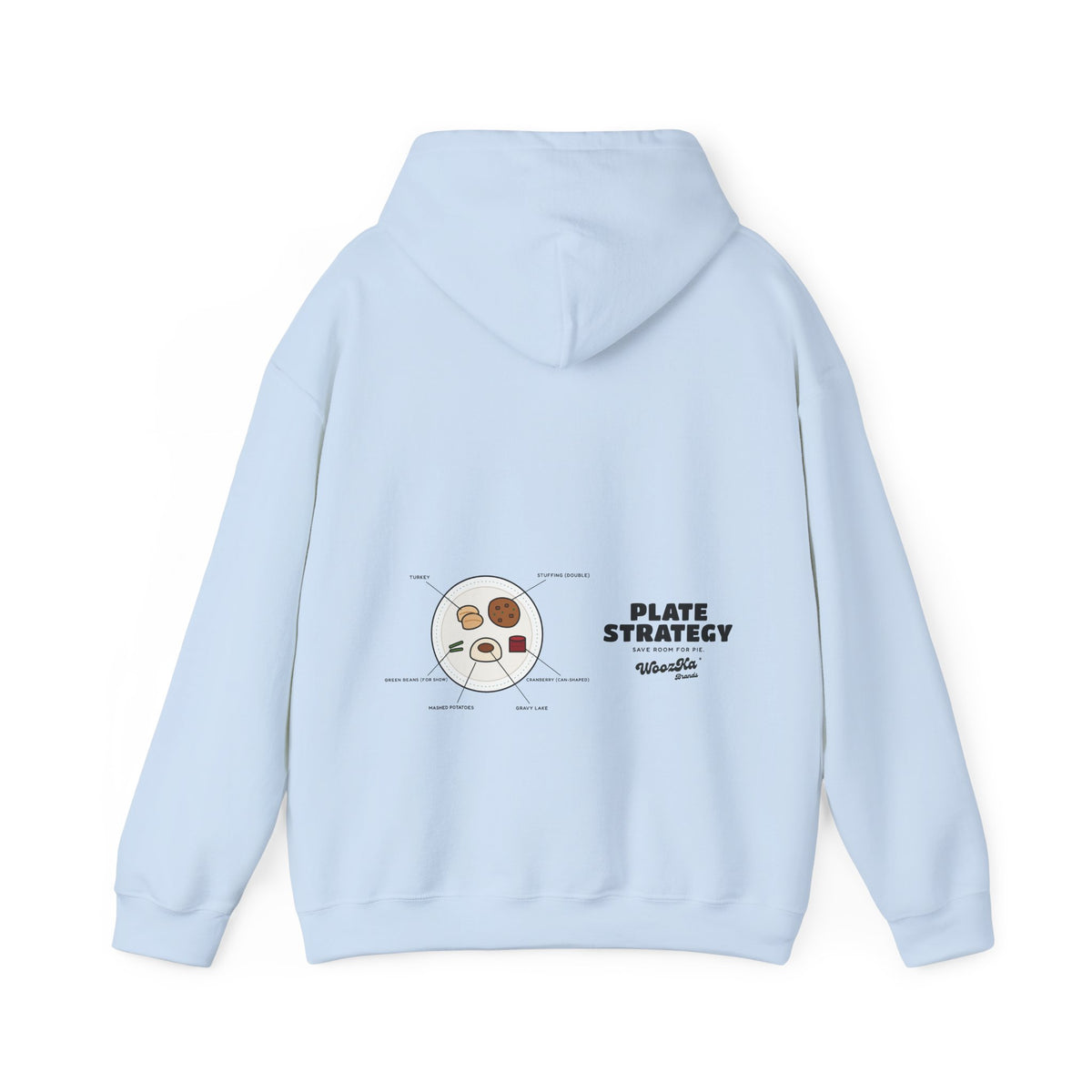 WoozKa Brands Funny Thanksgiving Hoodie, Turkey Dinner Wide Back Print