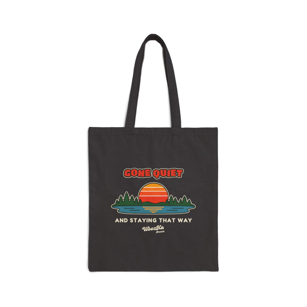 WoozKa Brands Retro Sunset Lake Tote Bag, Nature Outdoors Pine Canvas Tote