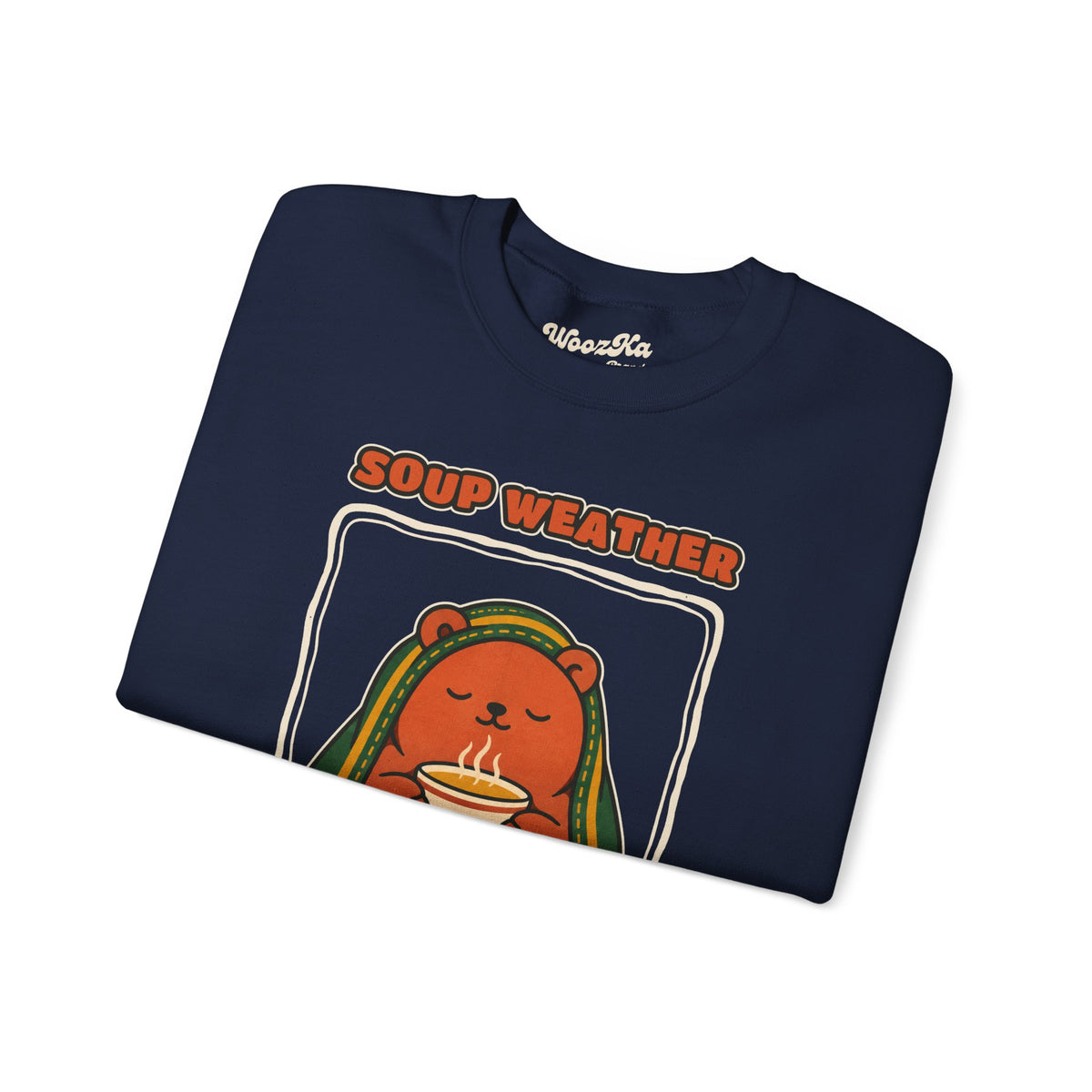 WoozKa Brands Soup Weather Bear Crewneck Sweatshirt, Front Graphic