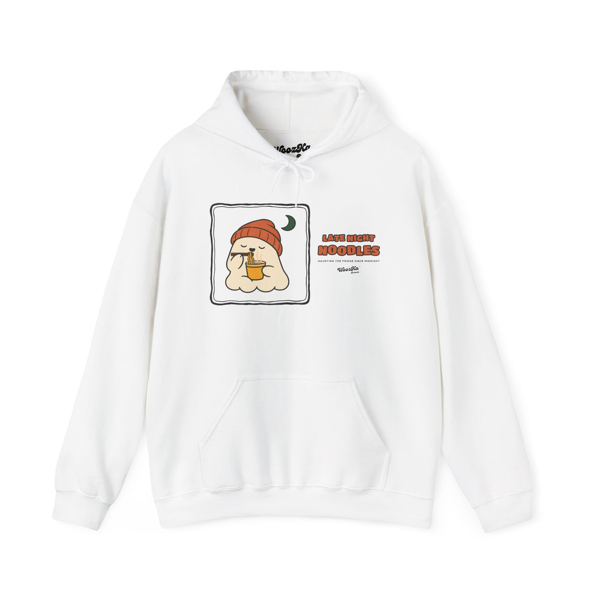 WoozKa Brands Late Night Noodles Ghost Hoodie, Wide Front Graphic