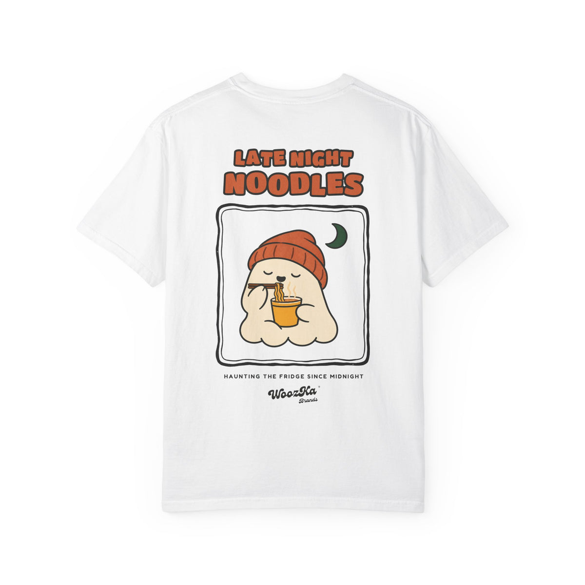 WoozKa Brands Late Night Noodles Ghost Garment-Dyed T-Shirt, Two-Sided
