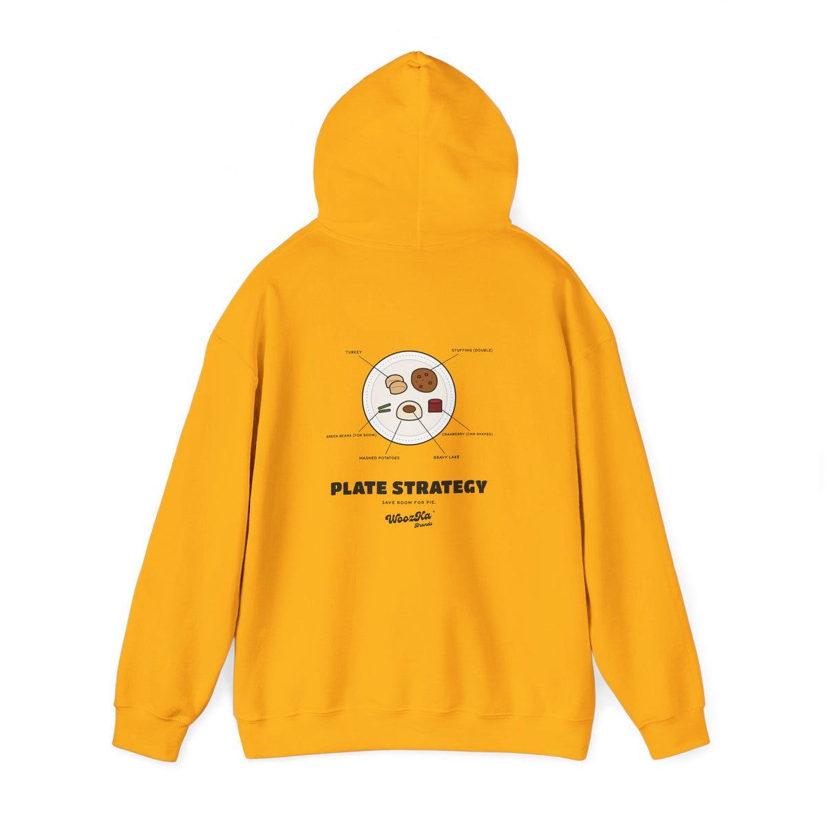 WoozKa Brands Funny Thanksgiving Hoodie, Turkey Dinner Plate Back Print