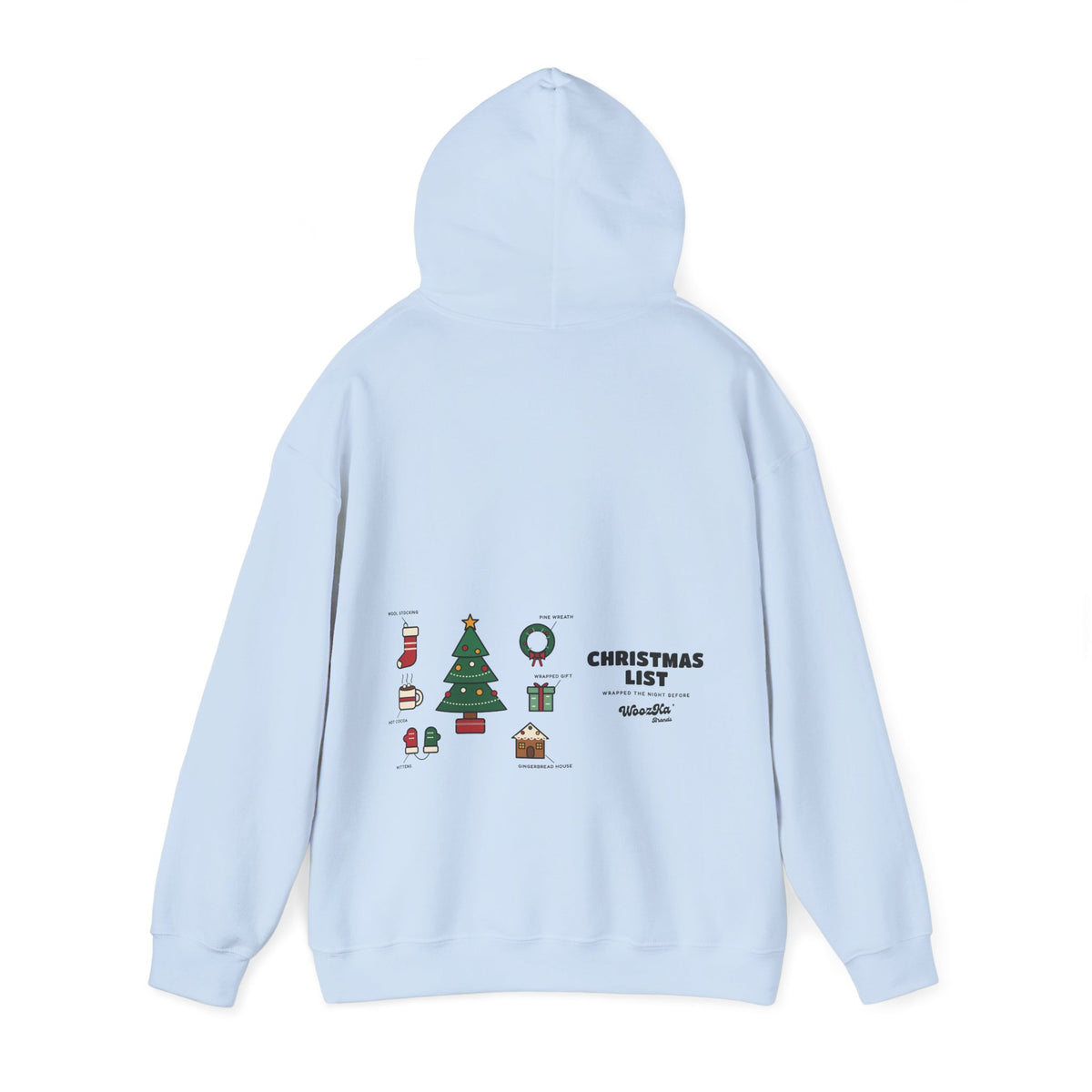 WoozKa Brands Cute Christmas Tree Hoodie, Holiday List Wide Back Print