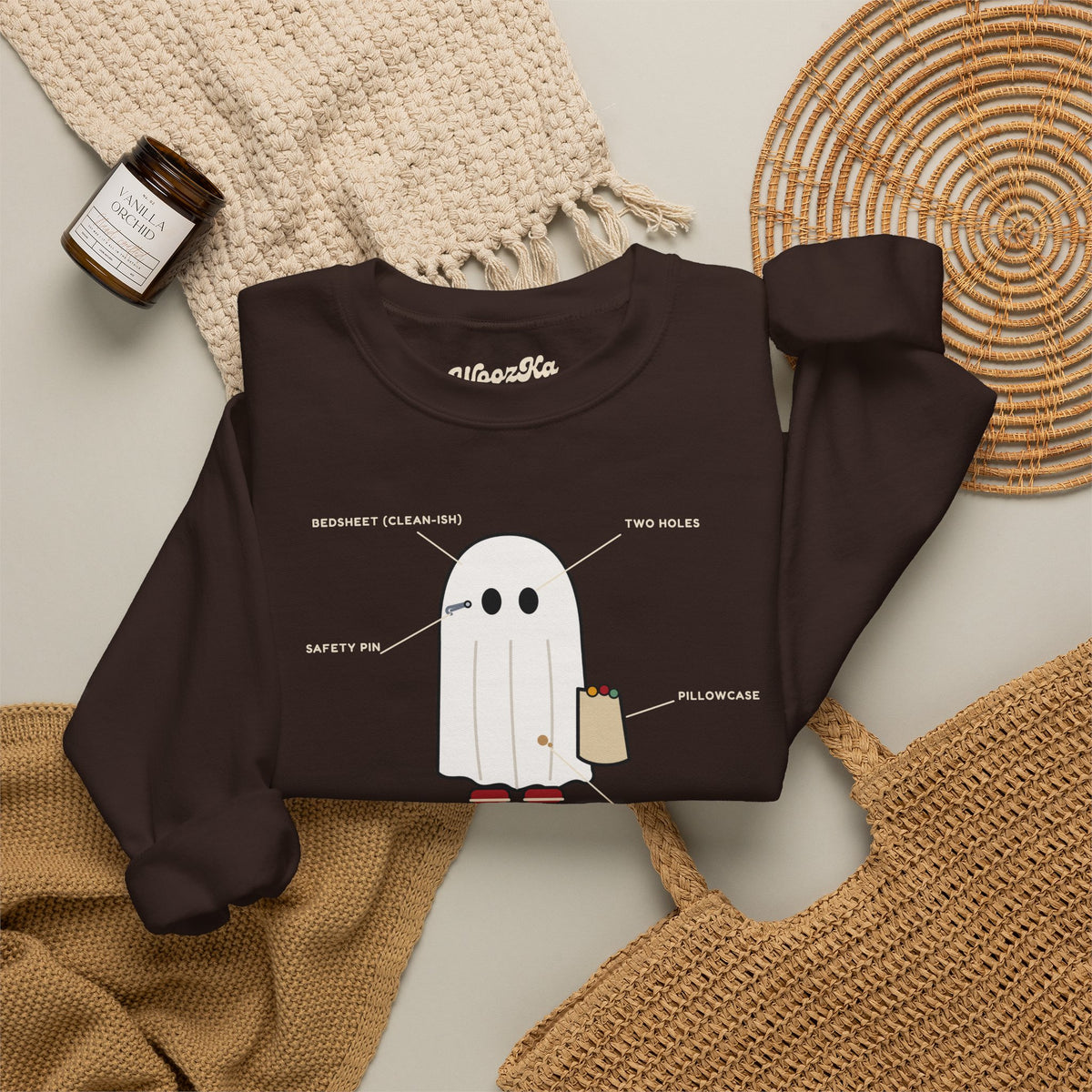 WoozKa Brands Lazy Halloween Costume Sweatshirt, Funny Ghost Front Print