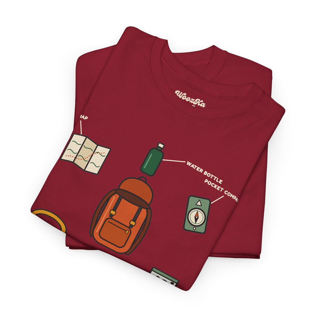WoozKa Brands Hiking T-Shirt, Backpacking Gear List Front Print