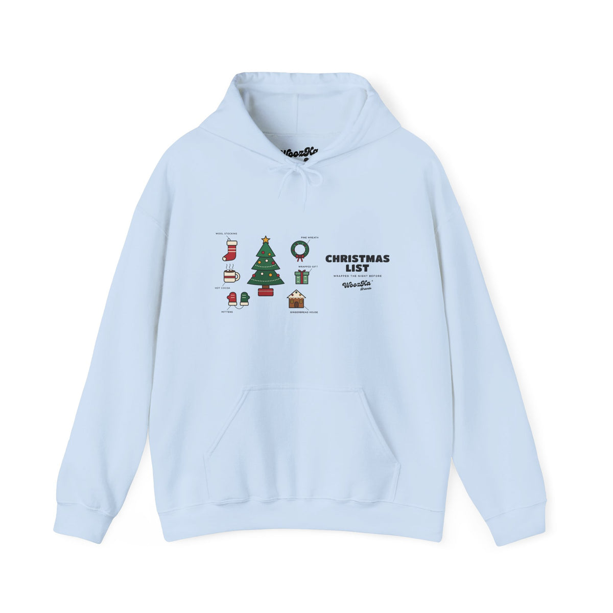 WoozKa Brands Cute Christmas Tree Hoodie, Holiday List Wide Front Print