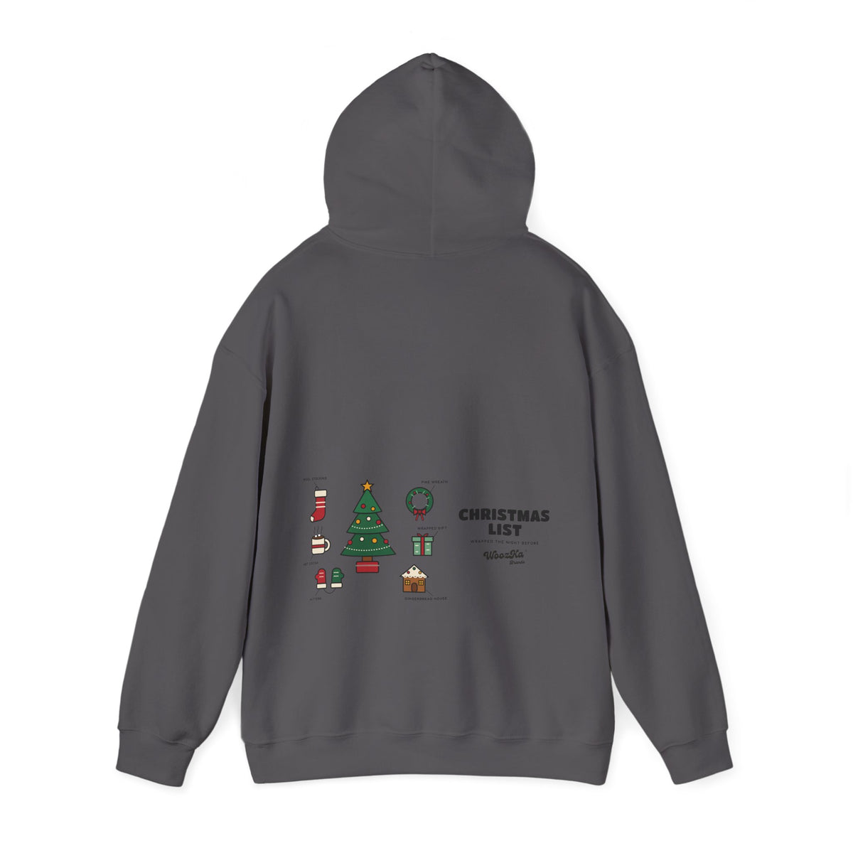 WoozKa Brands Cute Christmas Tree Hoodie, Holiday List Wide Back Print