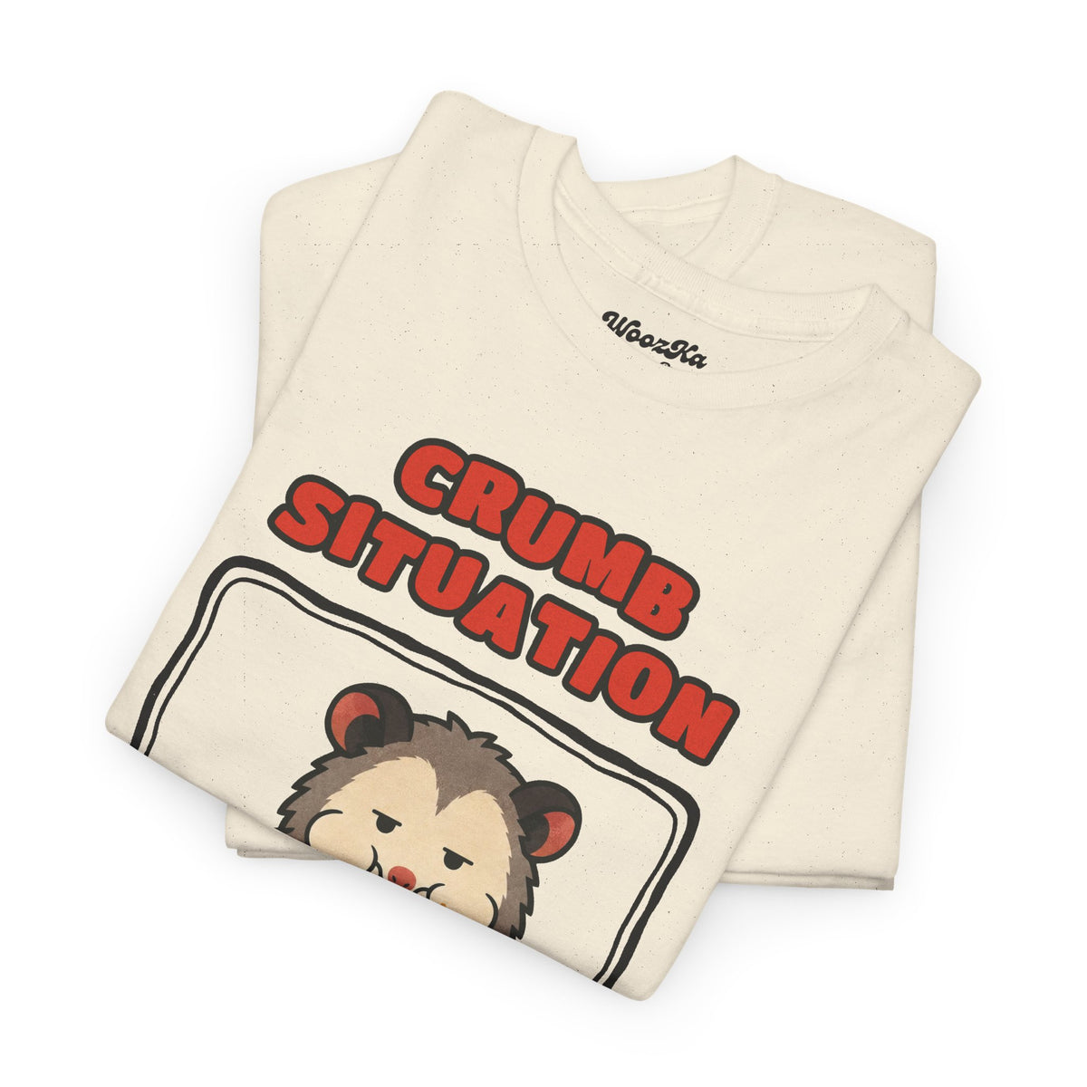 WoozKa Brands Crumb Situation Opossum Heavy Cotton T-Shirt, Front Graphic