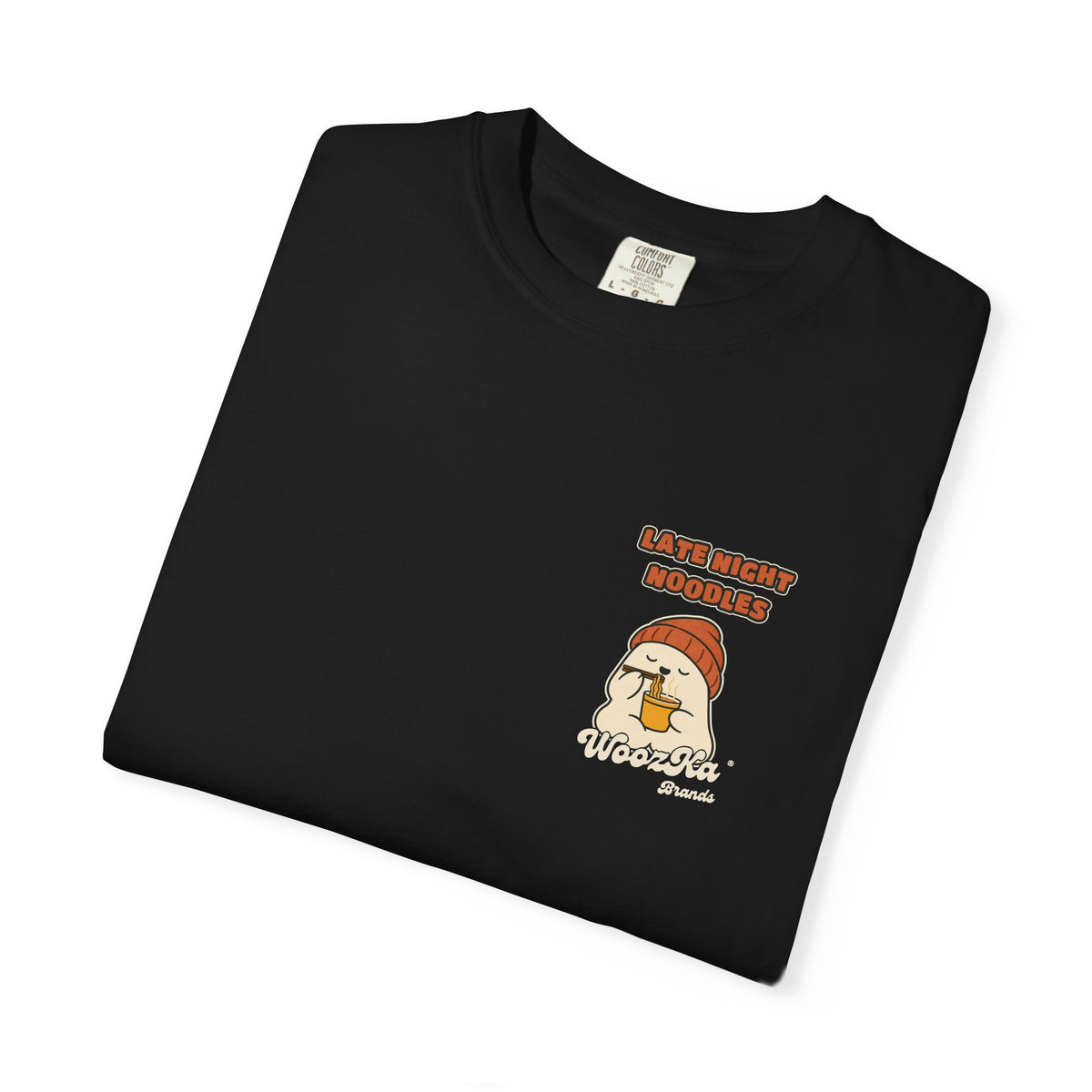 WoozKa Brands Late Night Noodles Ghost Garment-Dyed T-Shirt, Two-Sided