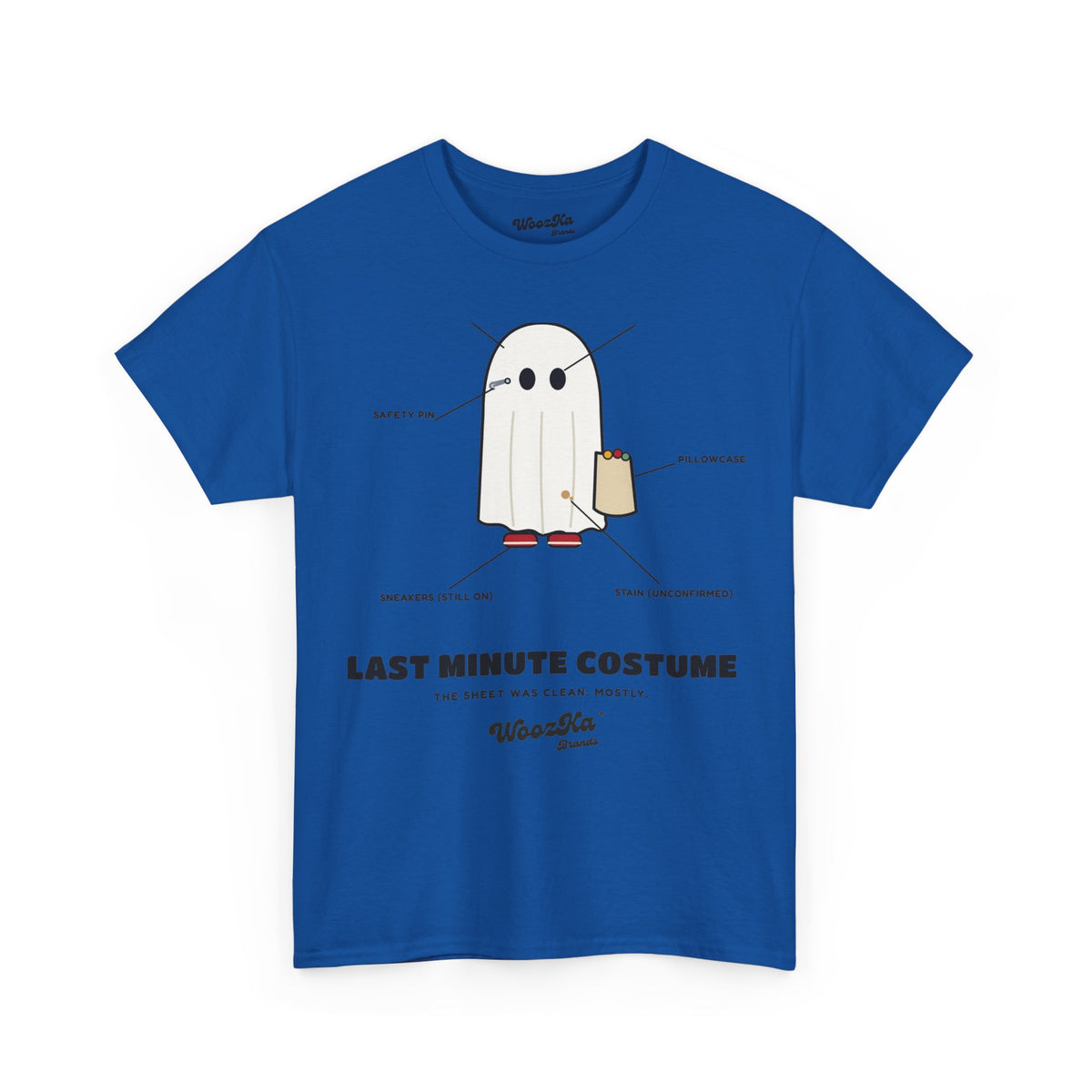 WoozKa Brands Lazy Halloween Costume T-Shirt, Funny Ghost Sheet Front Print