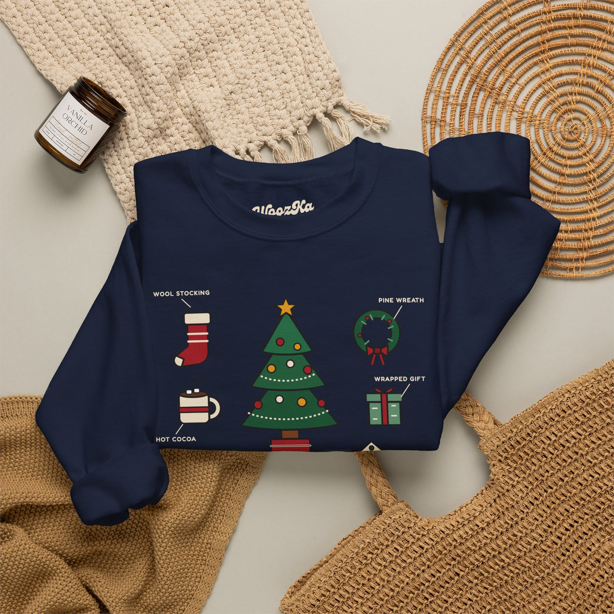 WoozKa Brands Cute Christmas Tree Sweatshirt, Holiday List Front Print