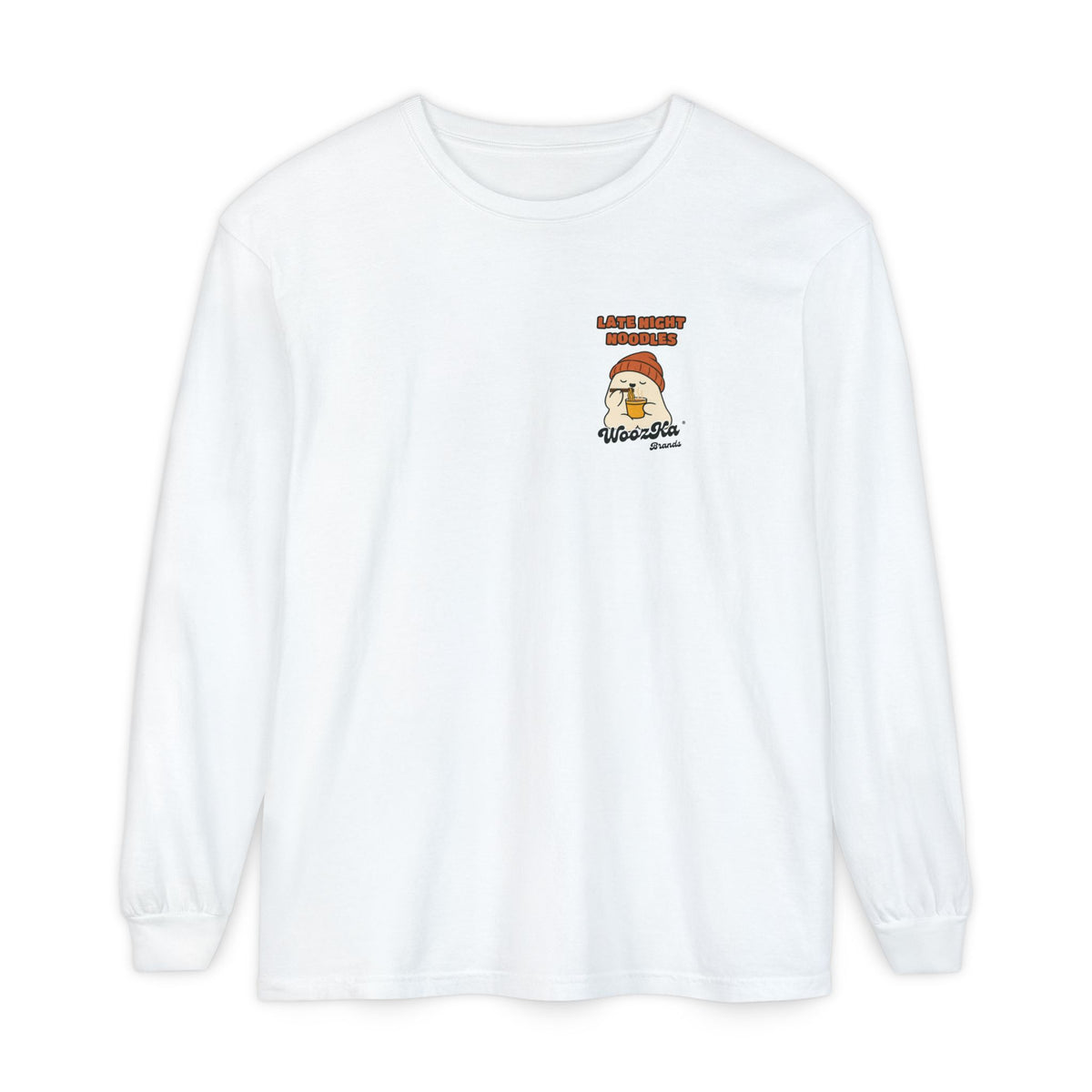WoozKa Brands Late Night Noodles Ghost Long Sleeve T-Shirt, Two-Sided