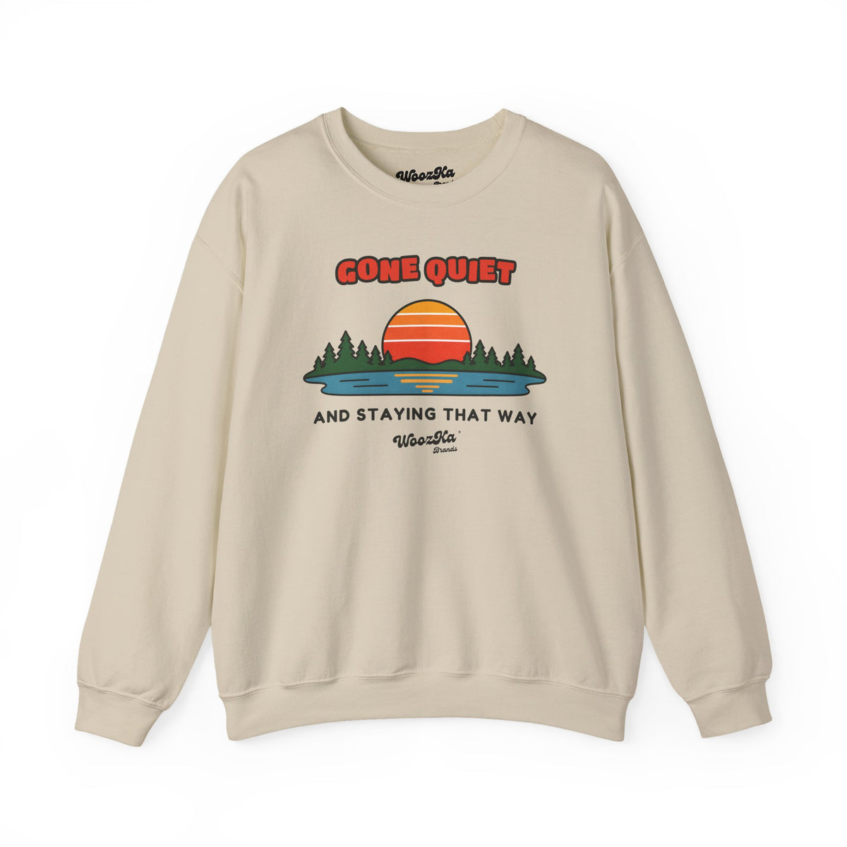WoozKa Brands Retro Sunset Lake Sweatshirt, Nature Outdoors Front Print