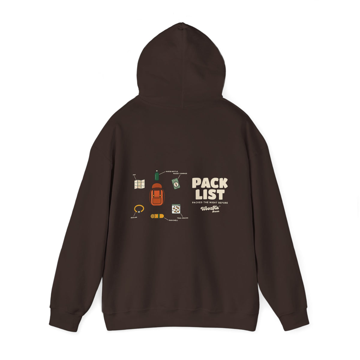 WoozKa Brands Hiking Hoodie, Backpacking Gear List Wide Back Print