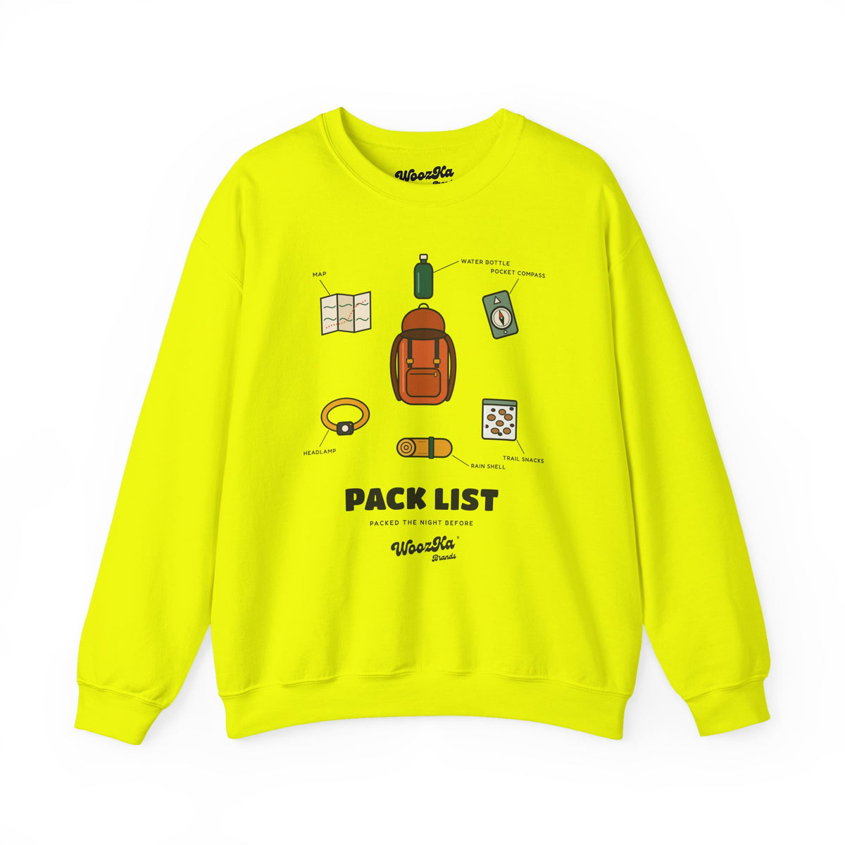 WoozKa Brands Hiking Sweatshirt, Backpacking Gear List Front Print