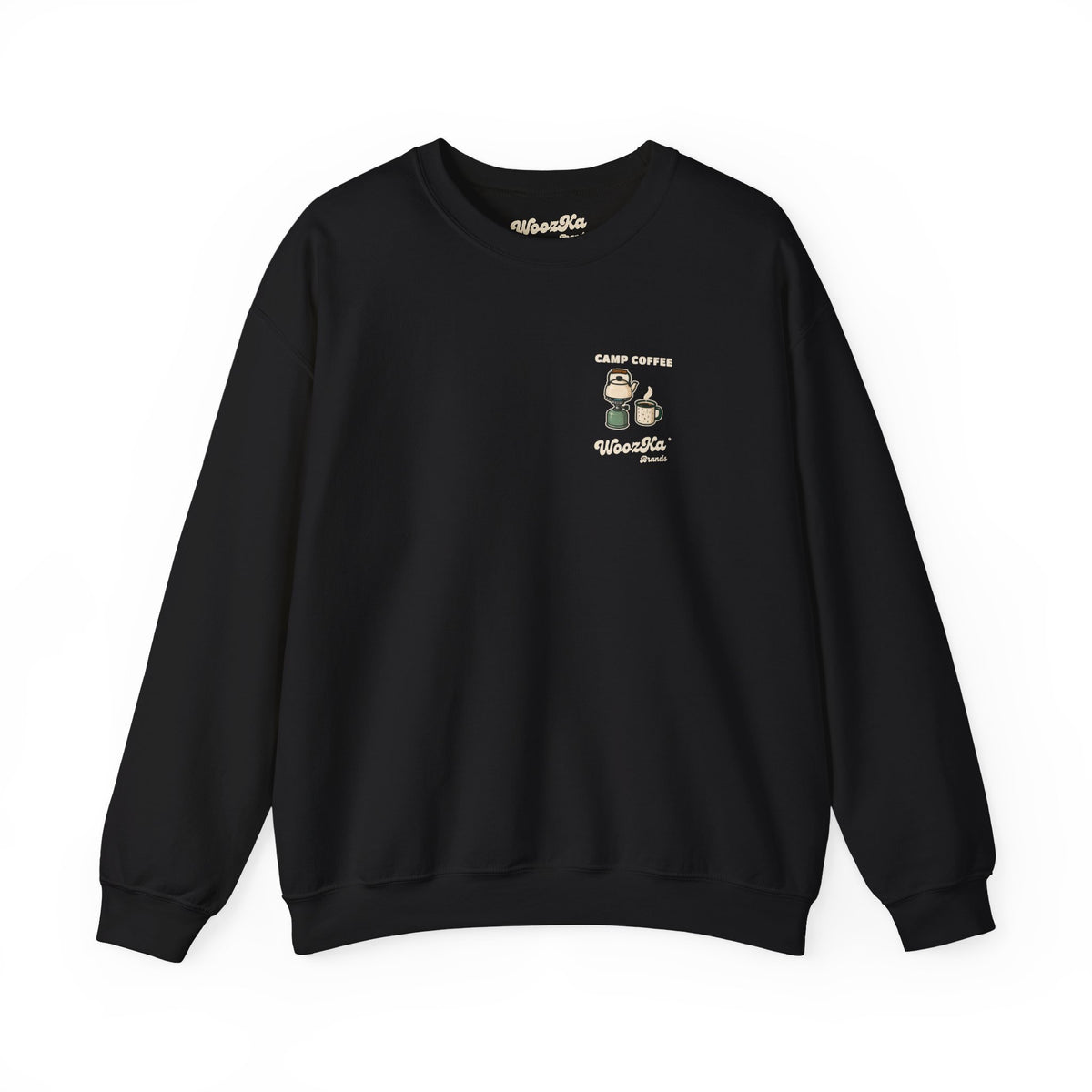 WoozKa Brands Camp Coffee Camping Crewneck Sweatshirt, Two-Sided Graphic