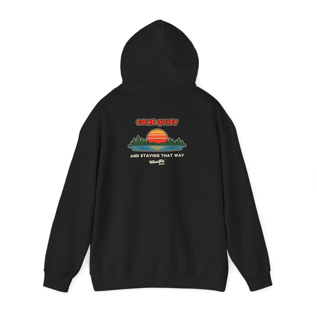 WoozKa Brands Retro Sunset Lake Hoodie, Nature Outdoors Pine Back Print