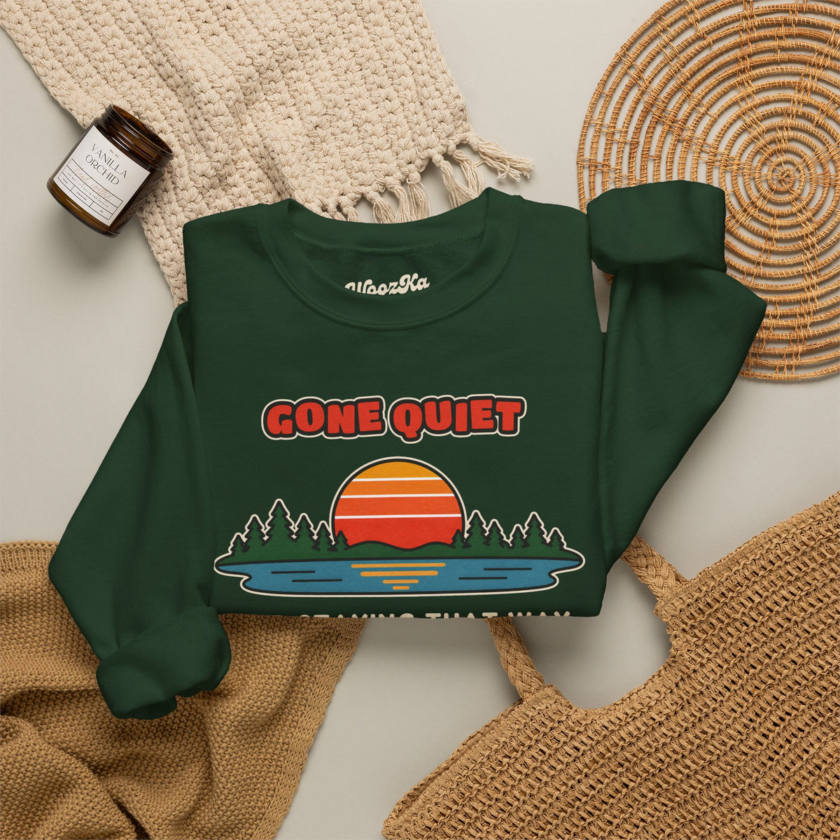 WoozKa Brands Retro Sunset Lake Sweatshirt, Nature Outdoors Front Print