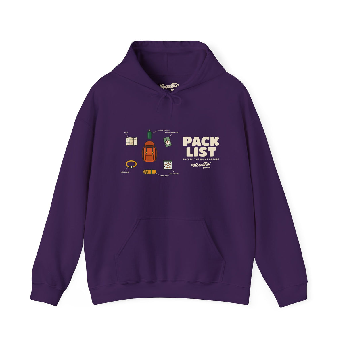 WoozKa Brands Hiking Hoodie, Backpacking Gear List Wide Front Print