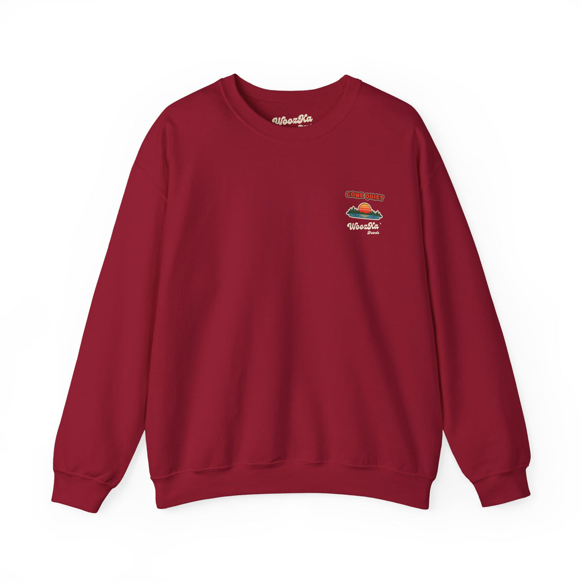 WoozKa Brands Retro Sunset Lake Sweatshirt, Nature Outdoors Pine Back Print