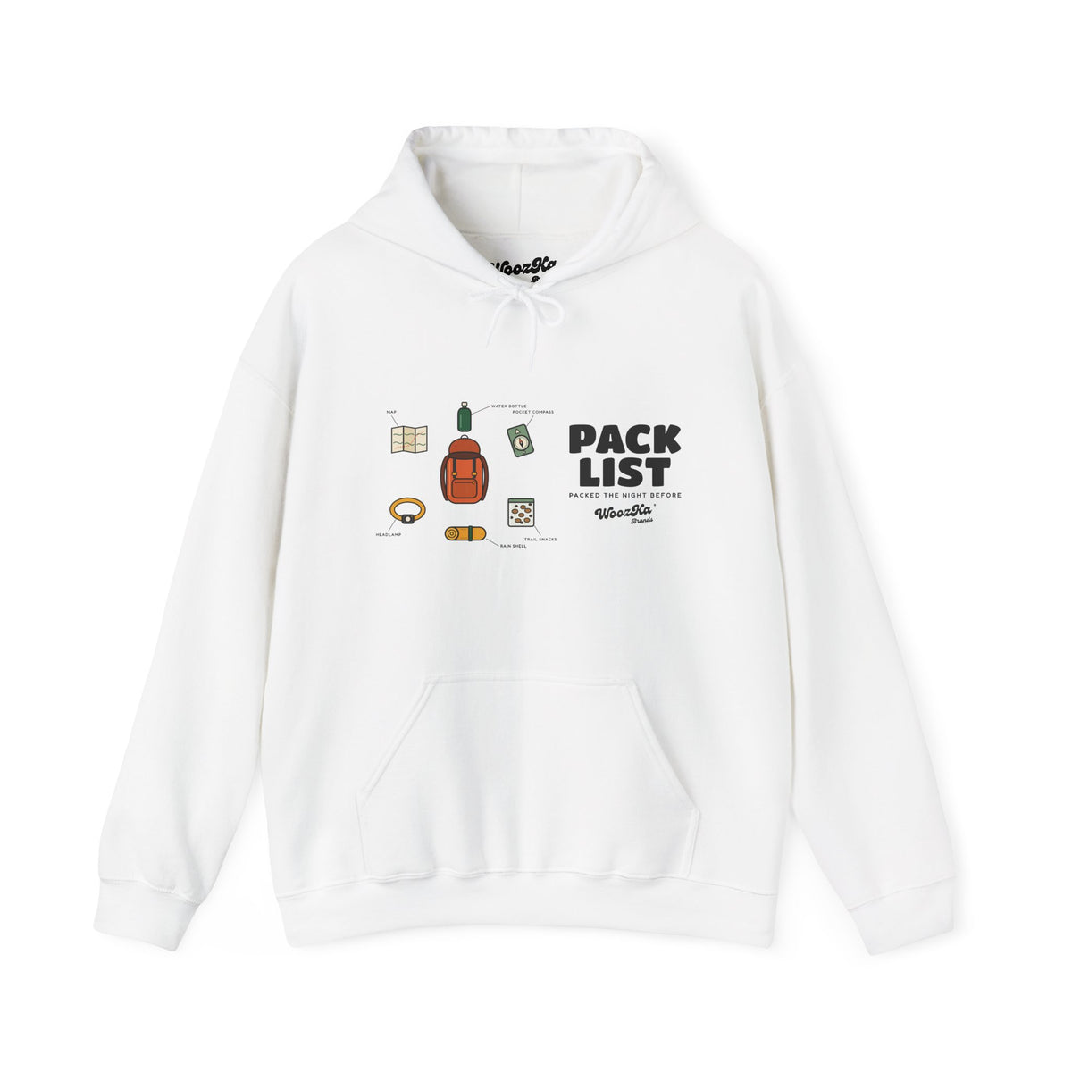 WoozKa Brands Hiking Hoodie, Backpacking Gear List Wide Front Print