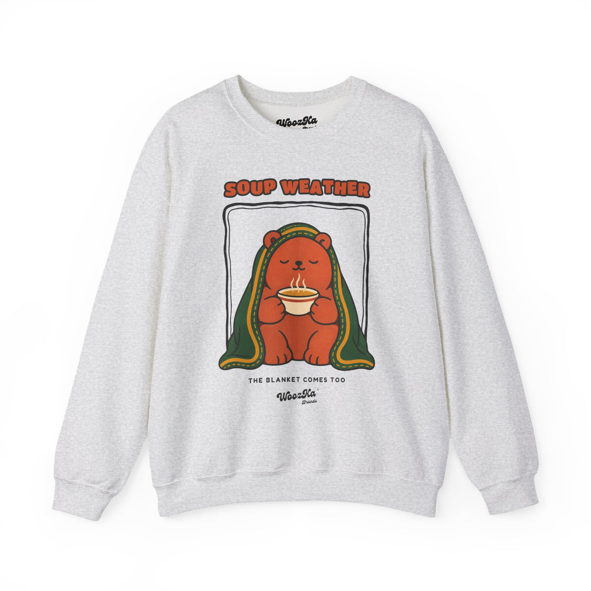WoozKa Brands Soup Weather Bear Crewneck Sweatshirt, Front Graphic