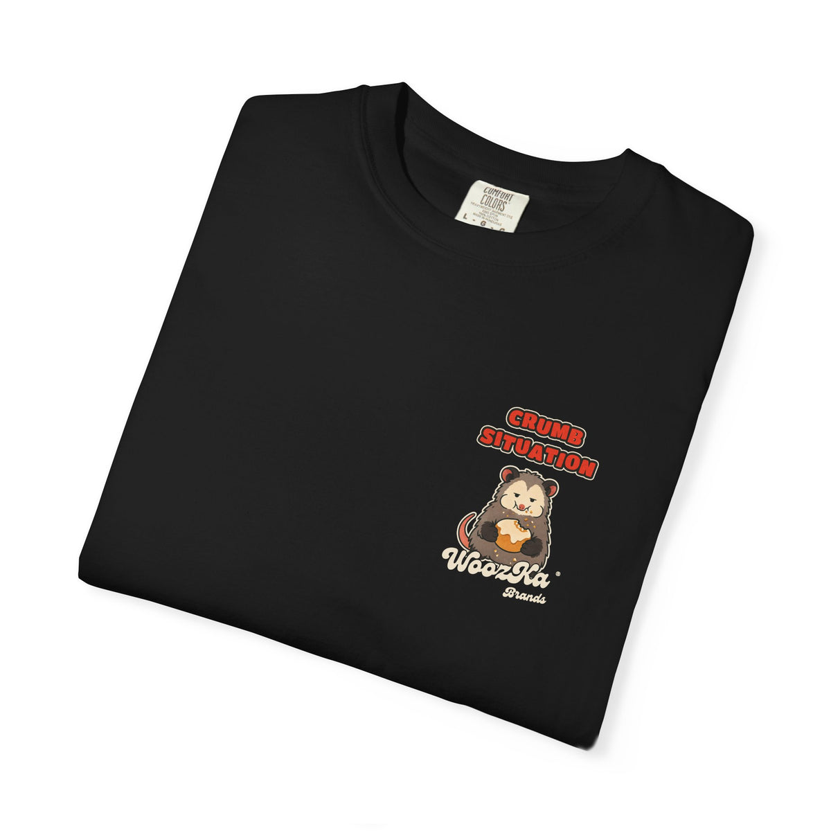 WoozKa Brands Crumb Situation Opossum Garment-Dyed T-Shirt, Two-Sided