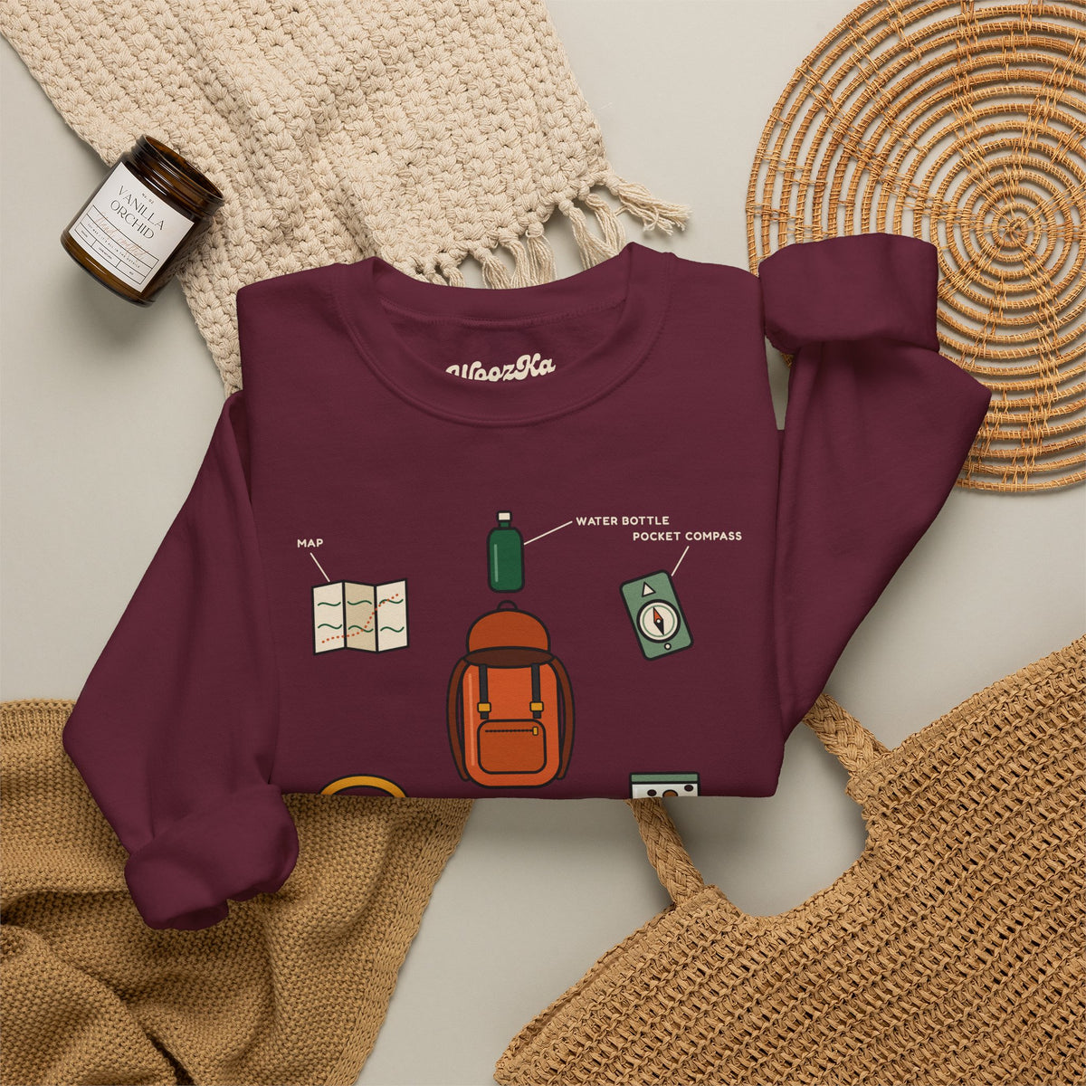 WoozKa Brands Hiking Sweatshirt, Backpacking Gear List Front Print