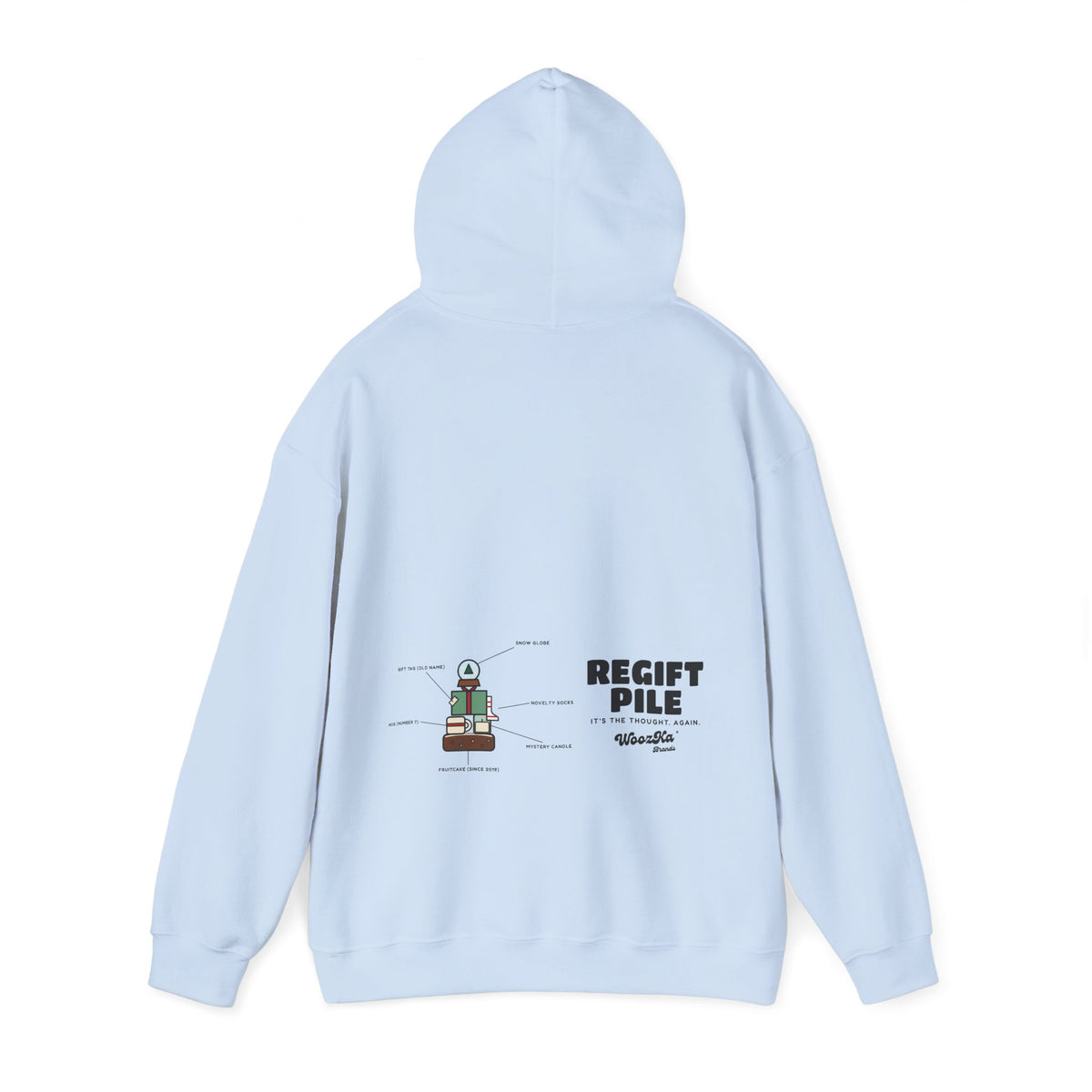 WoozKa Brands Funny Christmas Hoodie, Regift Office Party Wide Back Print
