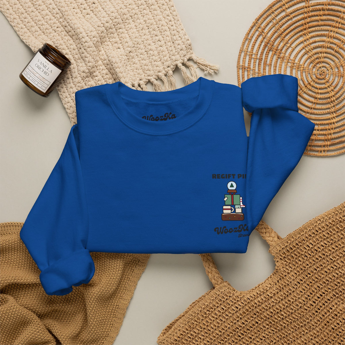 WoozKa Brands Funny Christmas Sweatshirt, Regift Office Party Back Print