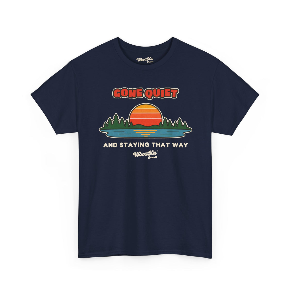WoozKa Brands Retro Sunset Lake T-Shirt, Nature Outdoors Pine Front Print