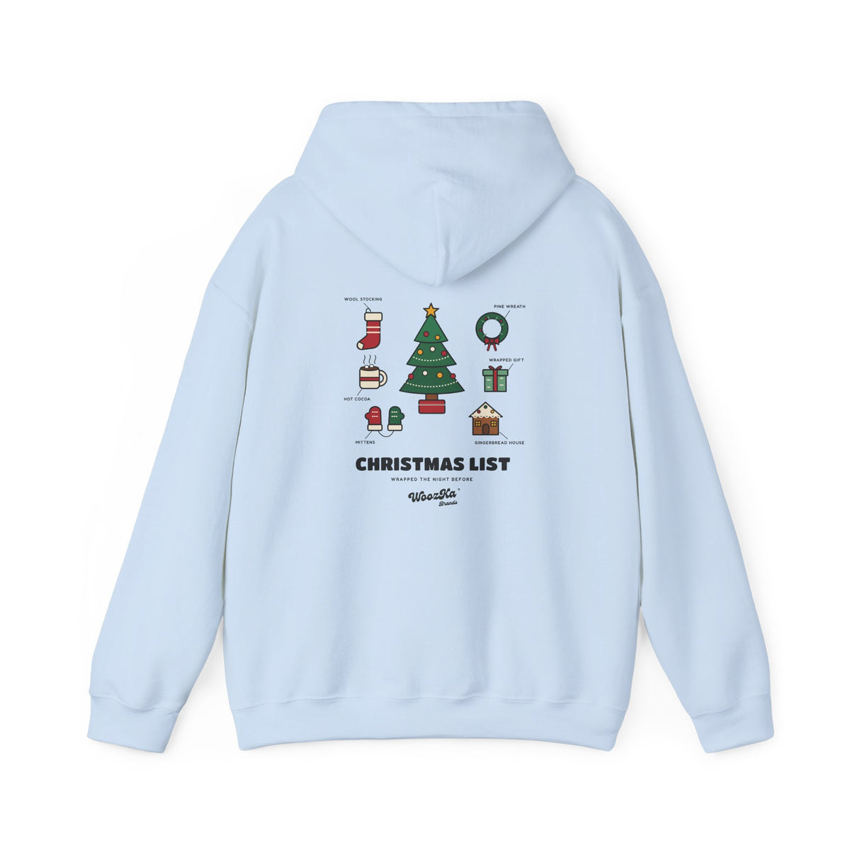 WoozKa Brands Cute Christmas Tree Hoodie, Holiday List Back Print