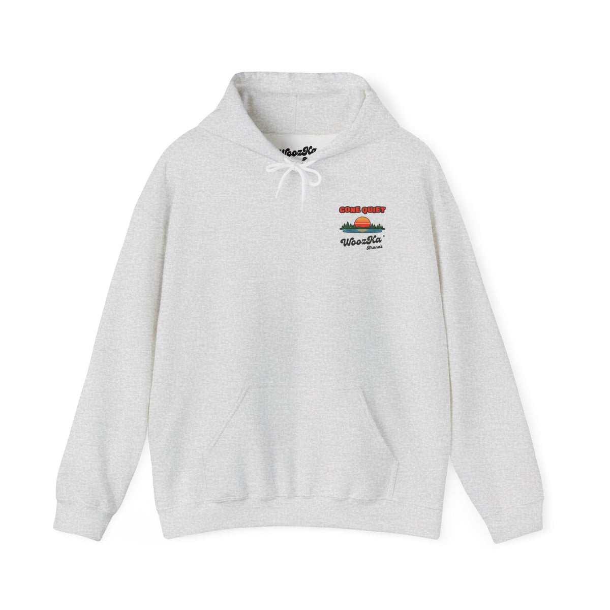WoozKa Brands Retro Sunset Lake Hoodie, Nature Outdoors Pine Back Print
