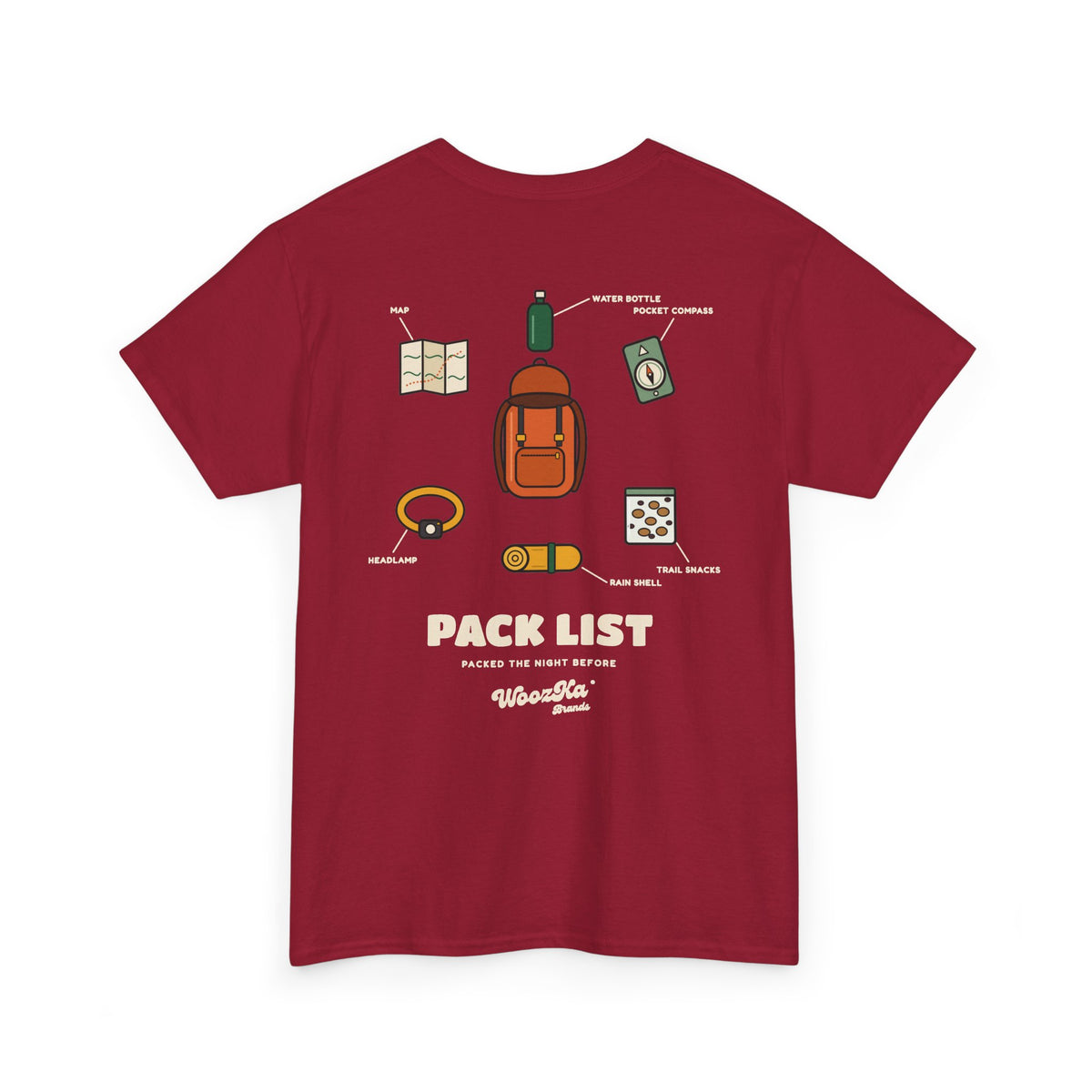 WoozKa Brands Hiking T-Shirt, Backpacking Gear List Back Print