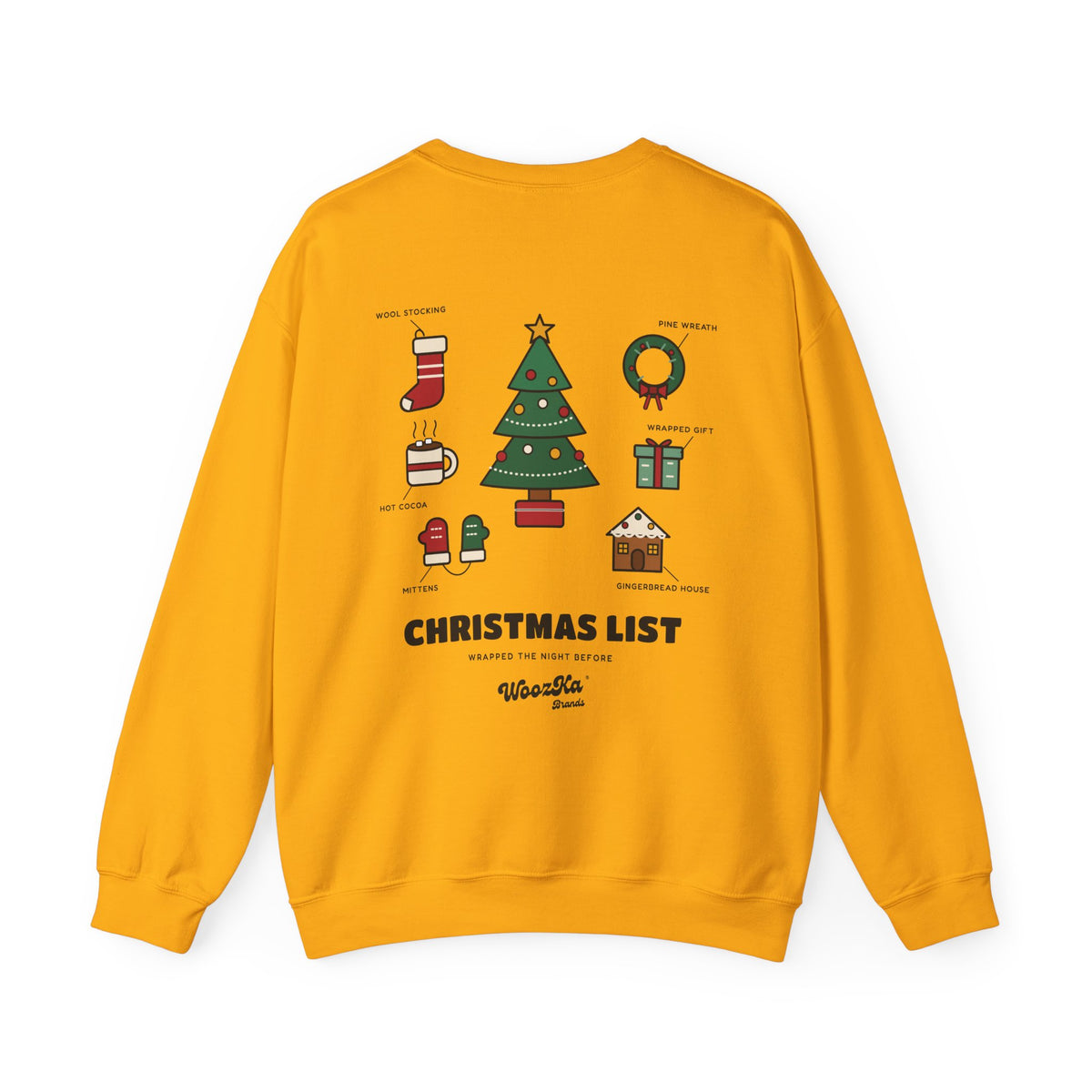 WoozKa Brands Cute Christmas Tree Sweatshirt, Holiday List Back Print