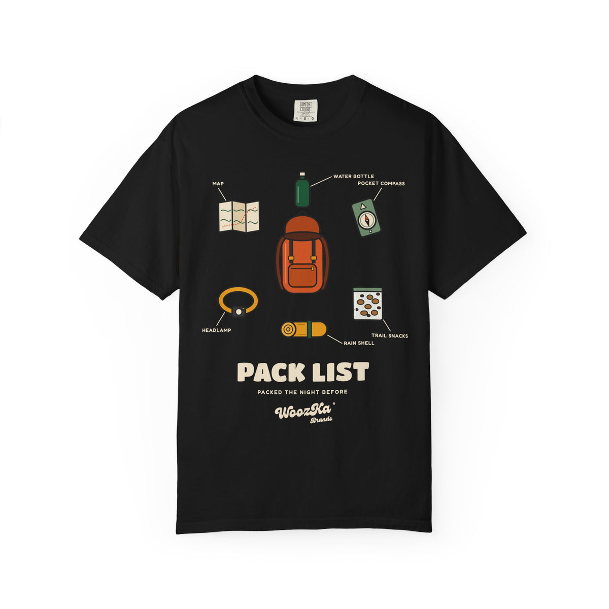 WoozKa Brands Hiking Heavyweight Tee, Backpacking Gear List Front Print