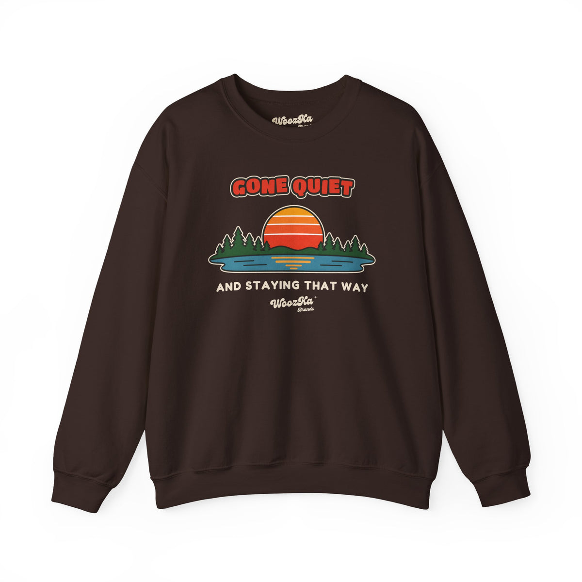 WoozKa Brands Retro Sunset Lake Sweatshirt, Nature Outdoors Front Print