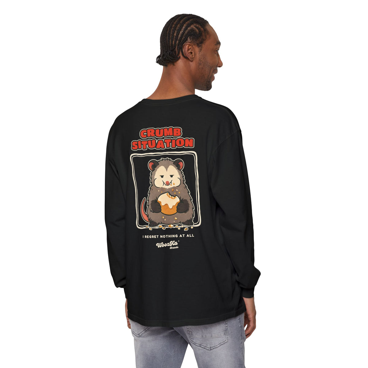 WoozKa Brands Crumb Situation Opossum Long Sleeve T-Shirt, Two-Sided