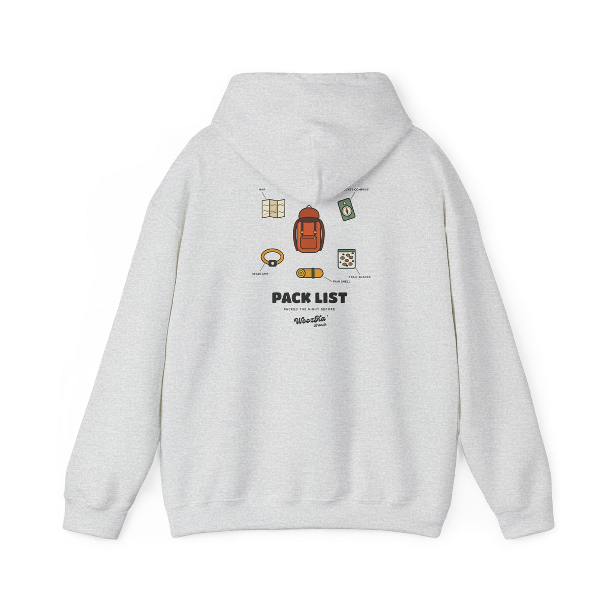 WoozKa Brands Hiking Hoodie, Backpacking Gear List Back Print
