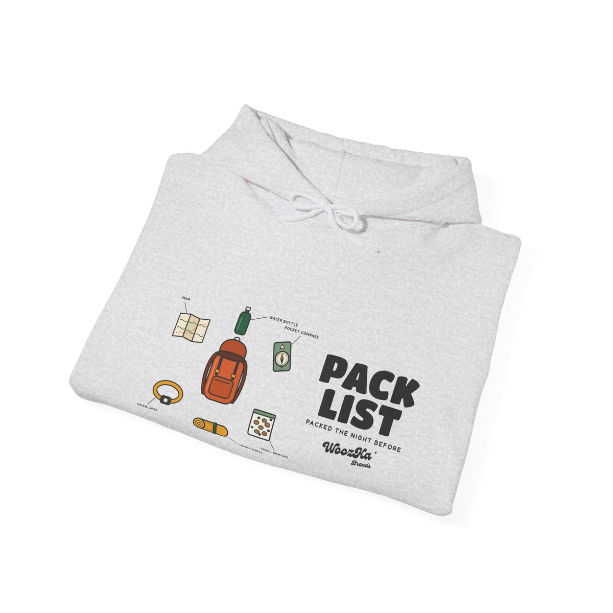 WoozKa Brands Hiking Hoodie, Backpacking Gear List Wide Front Print