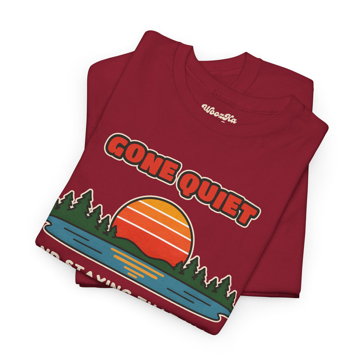 WoozKa Brands Retro Sunset Lake T-Shirt, Nature Outdoors Pine Front Print