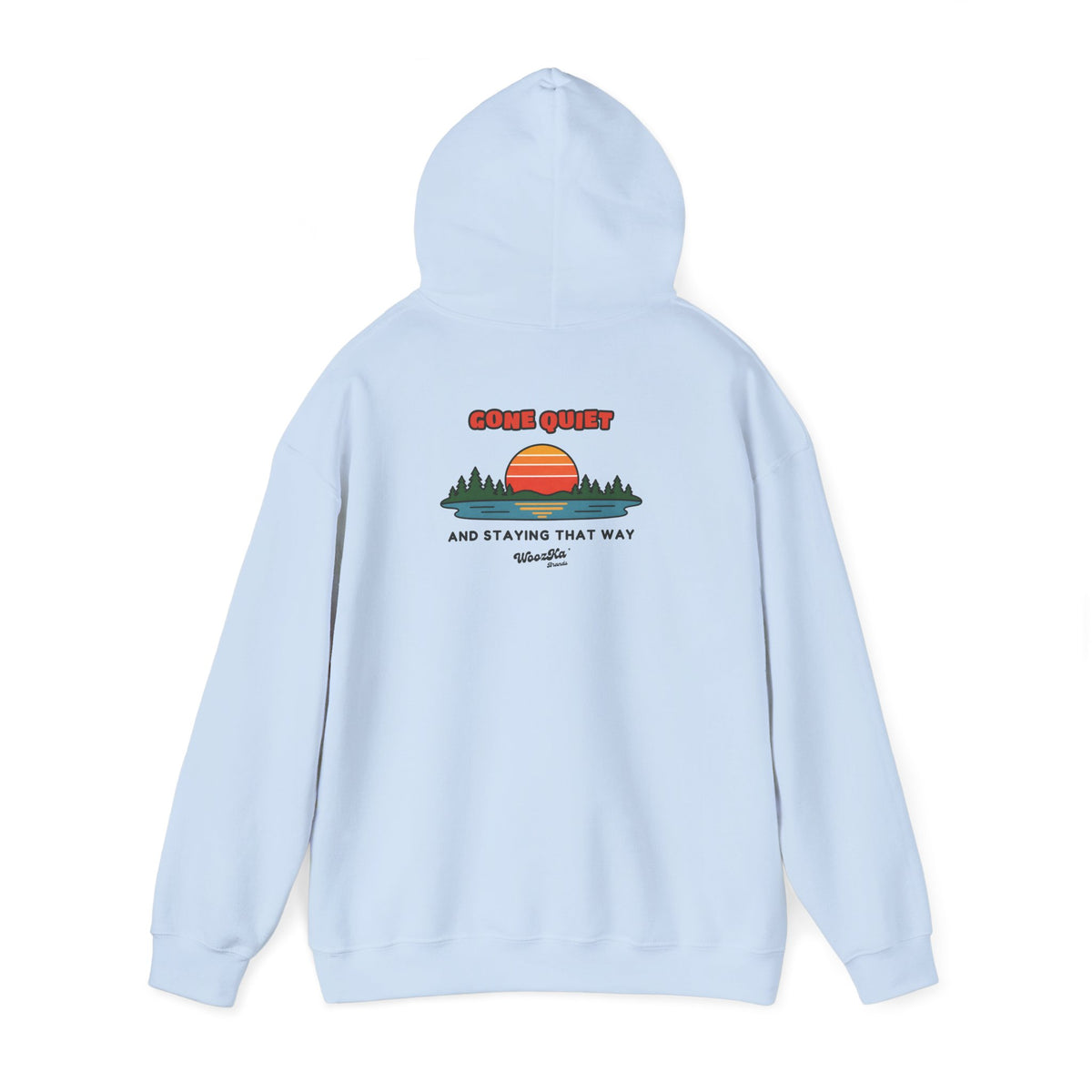 WoozKa Brands Retro Sunset Lake Hoodie, Nature Outdoors Pine Back Print