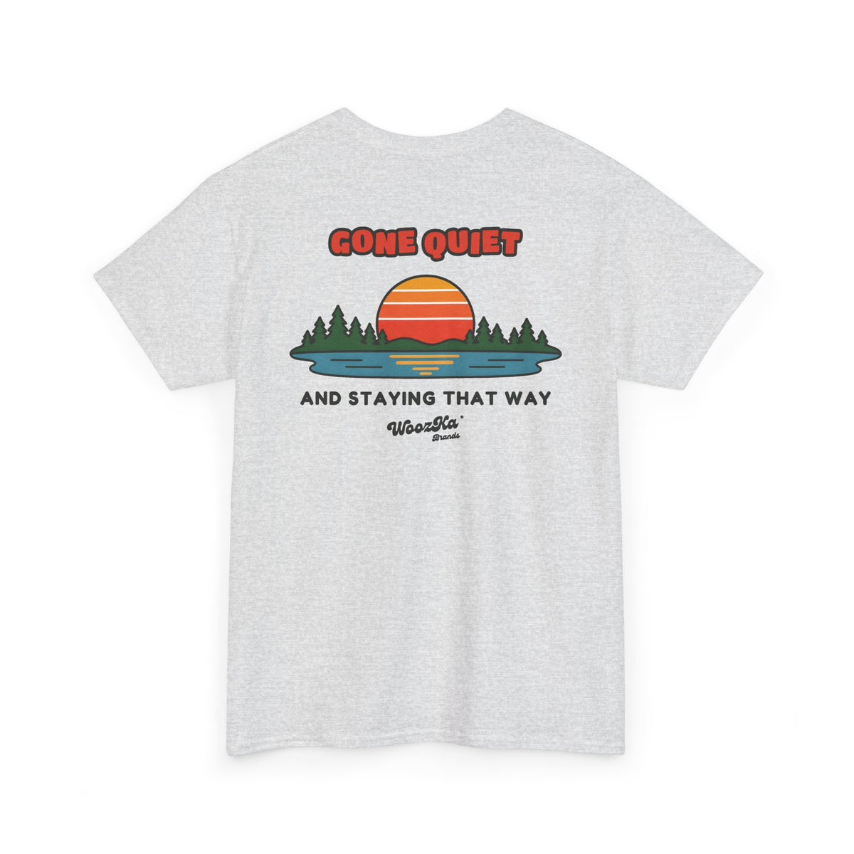 WoozKa Brands Retro Sunset Lake T-Shirt, Nature Outdoors Pine Back Print