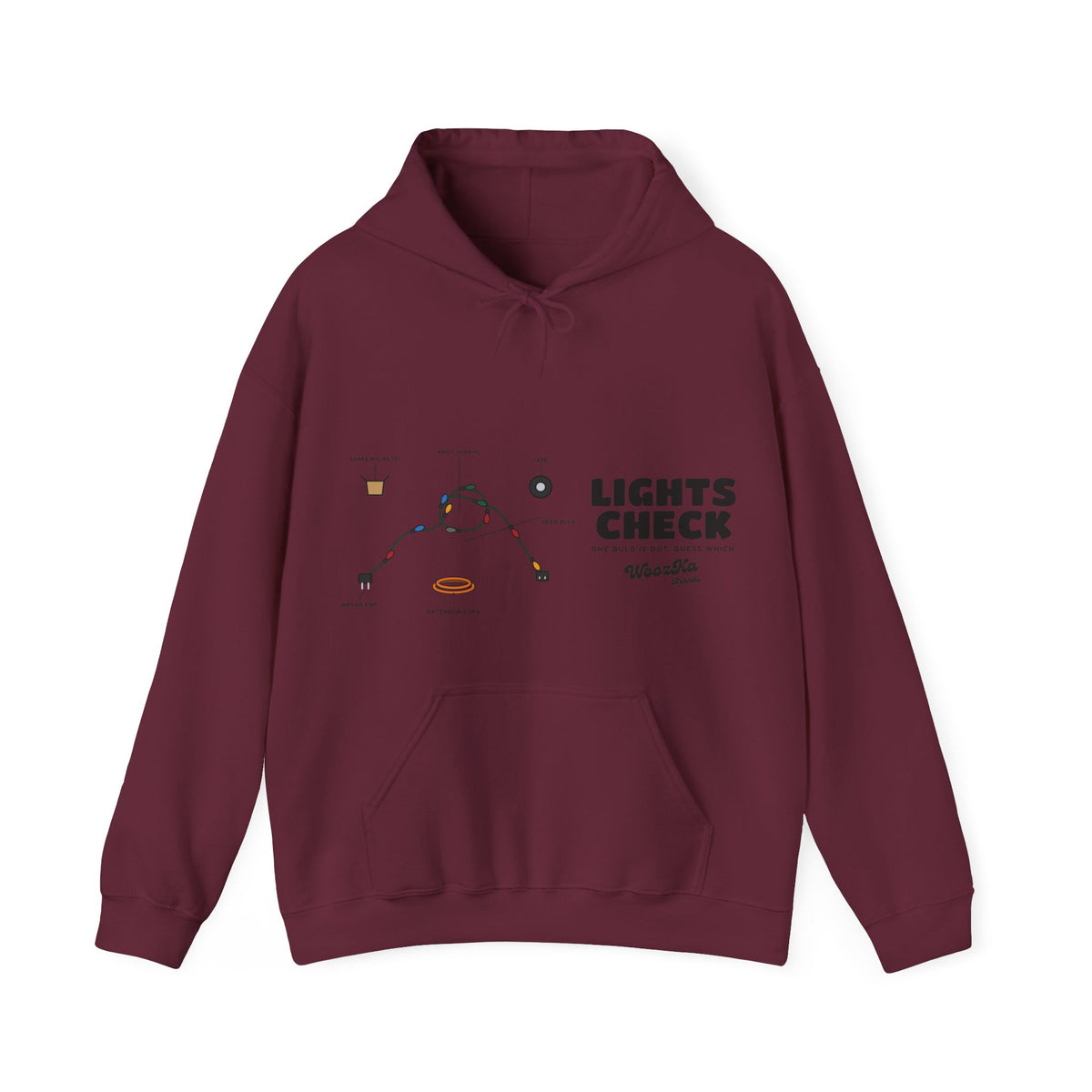 WoozKa Brands Christmas Lights Hoodie, Funny Holiday Wide Front Print